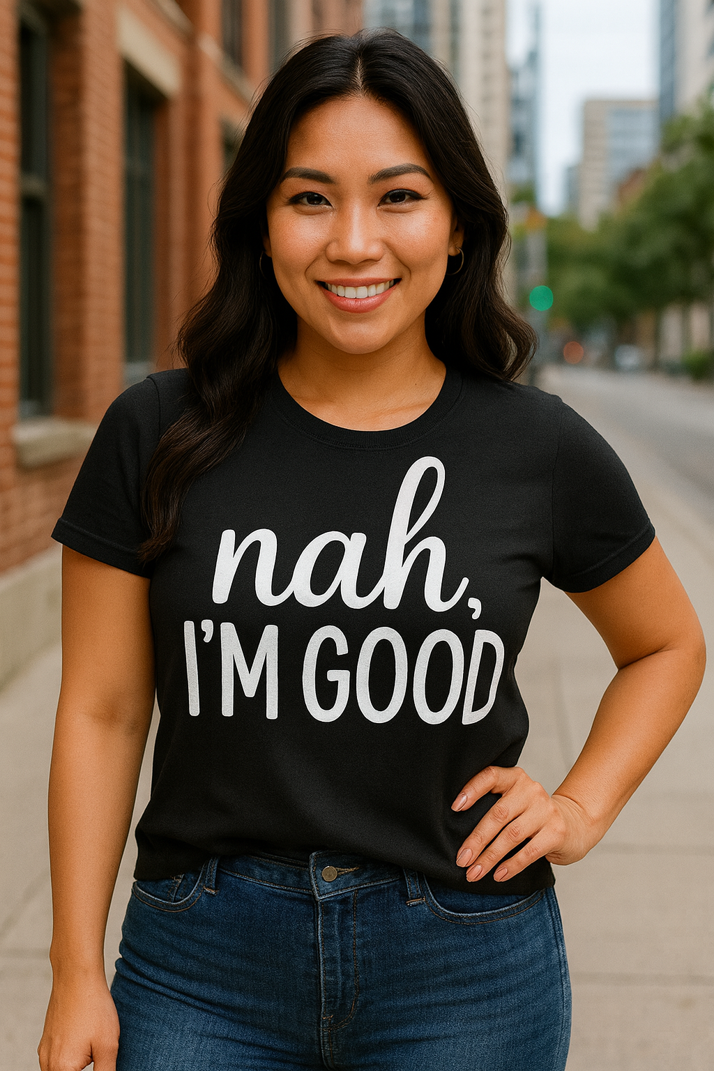 y- Nah, I’m Good – Funny Minimalist Sarcasm T-Shirt