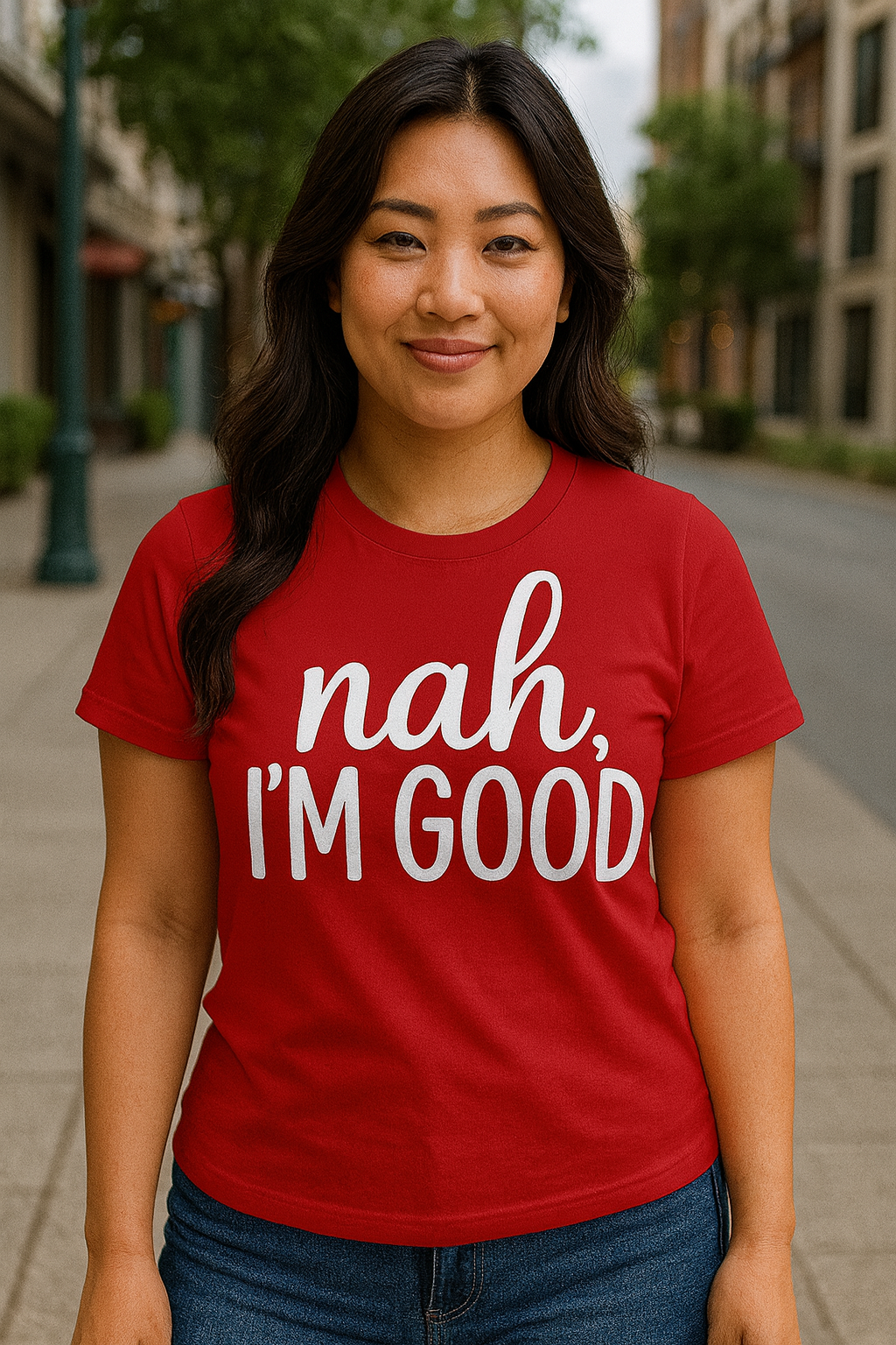 y- Nah, I’m Good – Funny Minimalist Sarcasm T-Shirt