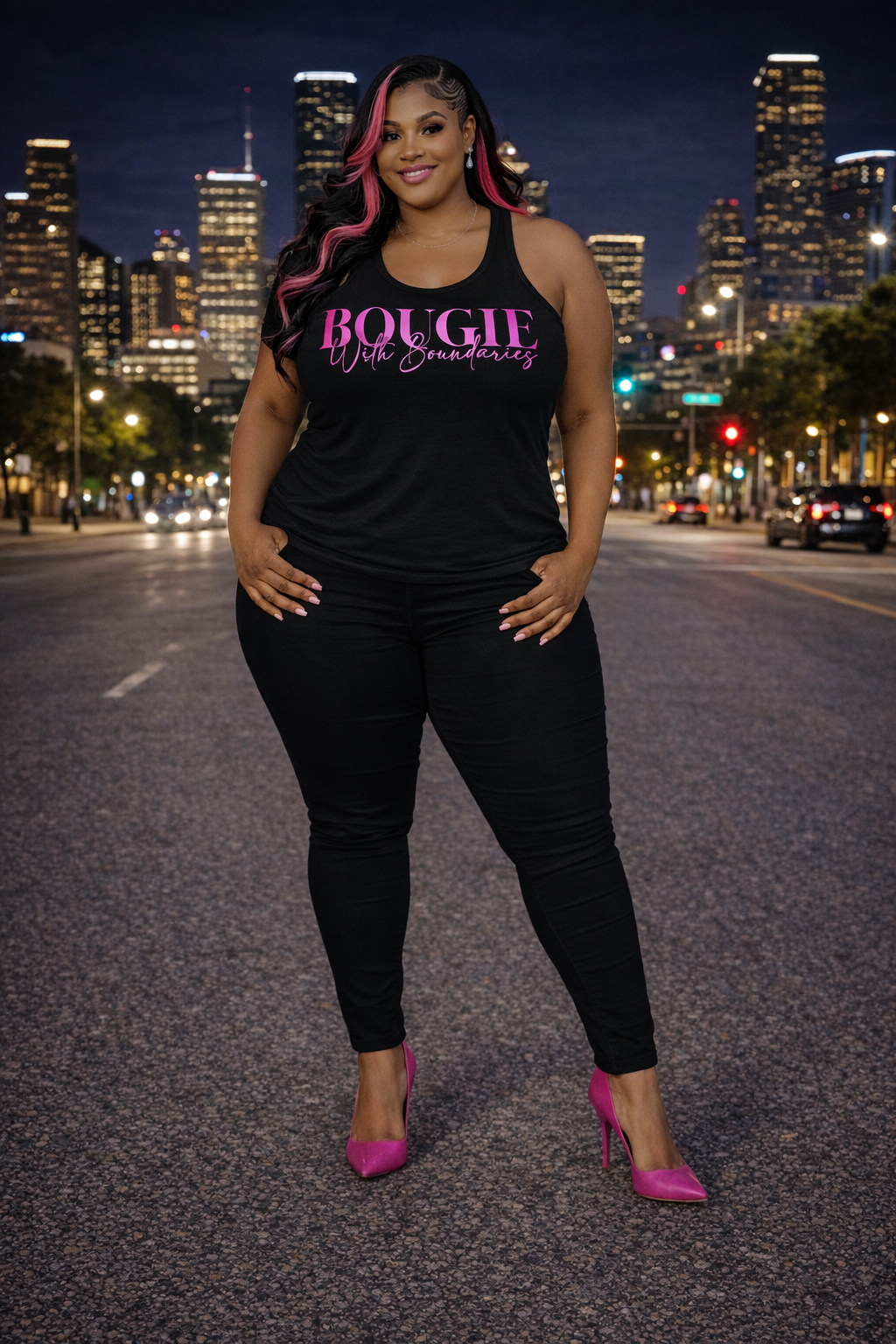 aa- 💗 BOUGIE With Boundaries – Ladies Pink Line Premium Shirt | Luxury Feminine Streetwear Tee