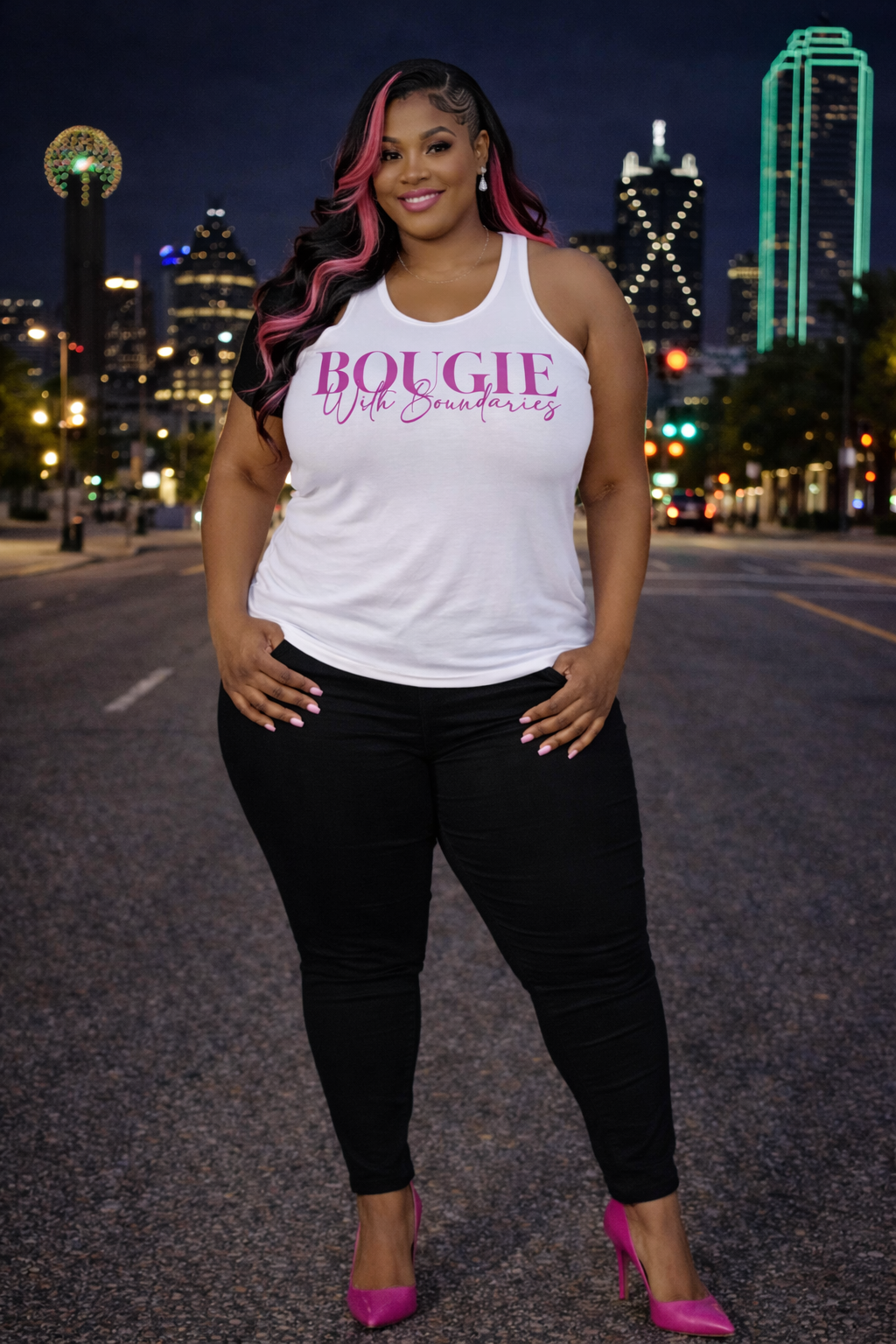 aa- 💗 BOUGIE With Boundaries – Ladies Pink Line Premium Shirt | Luxury Feminine Streetwear Tee