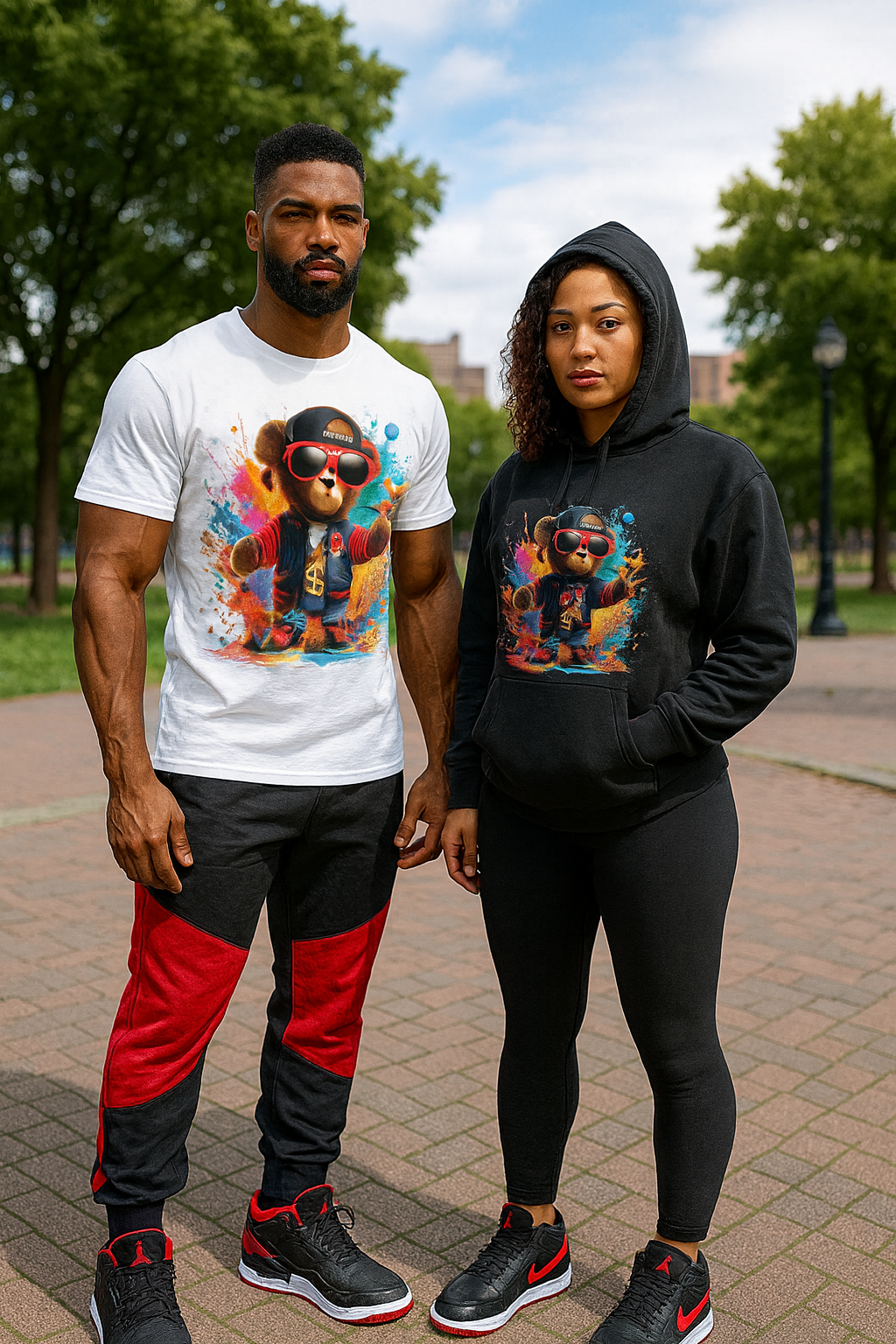 Color Splash Teddy- Bomber| Urban Streetwear Bear Shirt | iSmash_Tees | Color Splash Cartoon Bear T-Shirt (300 DPI Print)