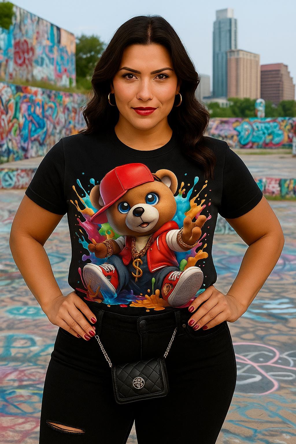 A- Color Splash Teddy Bear DTF Transfer • Streetwear Cartoon Design