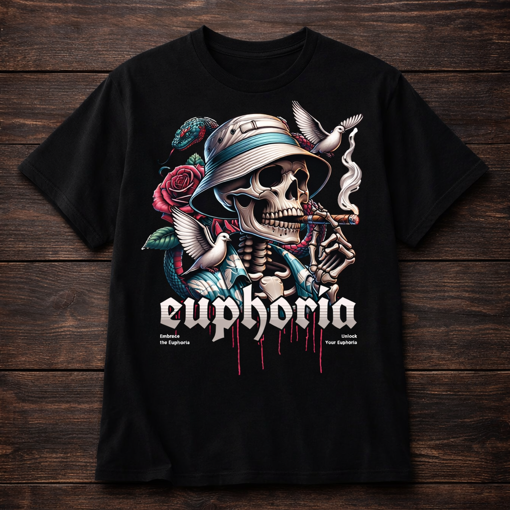 B- EUPHORIA – Skull & Cigar Graphic Tee | Premium Streetwear Statement Shirt | Embrace the Euphoria