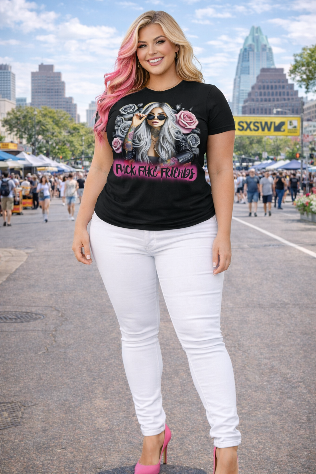 Fake Friends Ladies Pink Line Premium Shirt – Bold Feminine Streetwear | Pink Line Collection