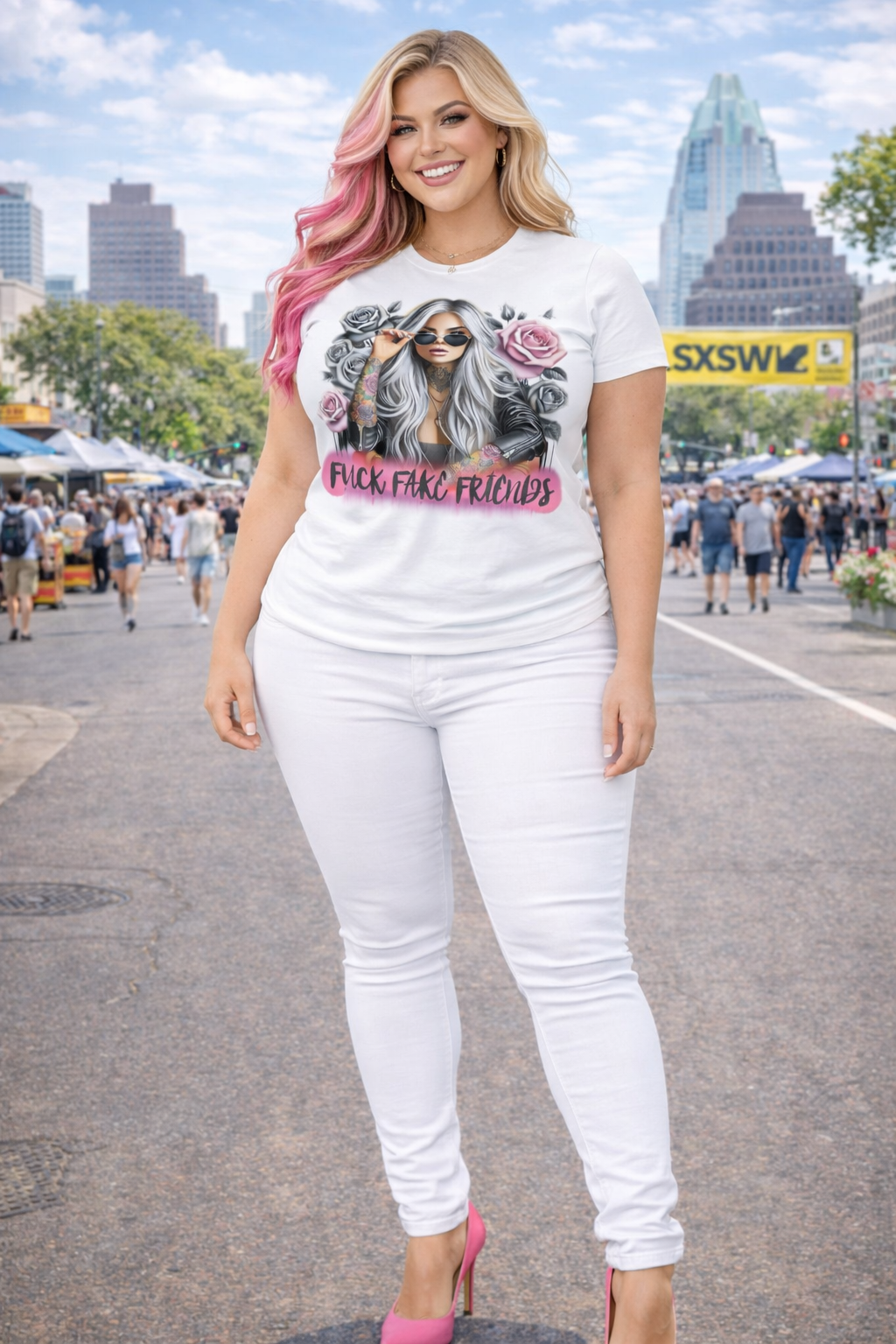 Fake Friends Ladies Pink Line Premium Shirt – Bold Feminine Streetwear | Pink Line Collection