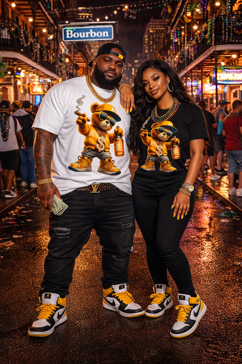Luxury Henny Bear Graphic Tee – Streetwear Bear with Gold Chain, Cigar, Hip Hop Art