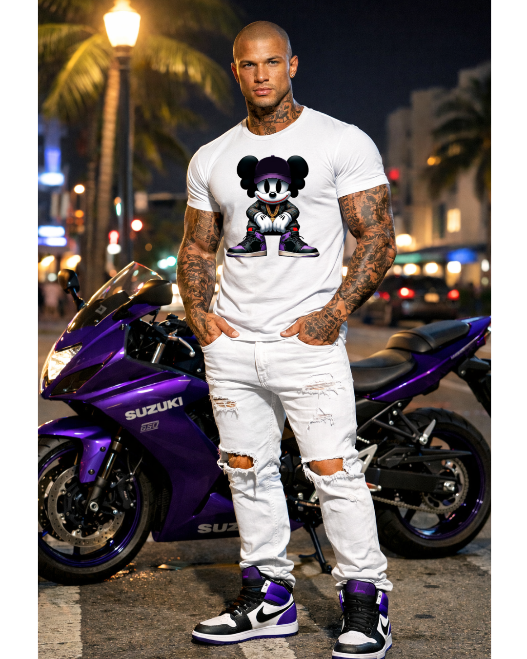 a-Purple Mouse Fusion Streetwear T-Shirt – Sneaker-Inspired Urban Graphic Tee | Premium Black Streetwear Shirt