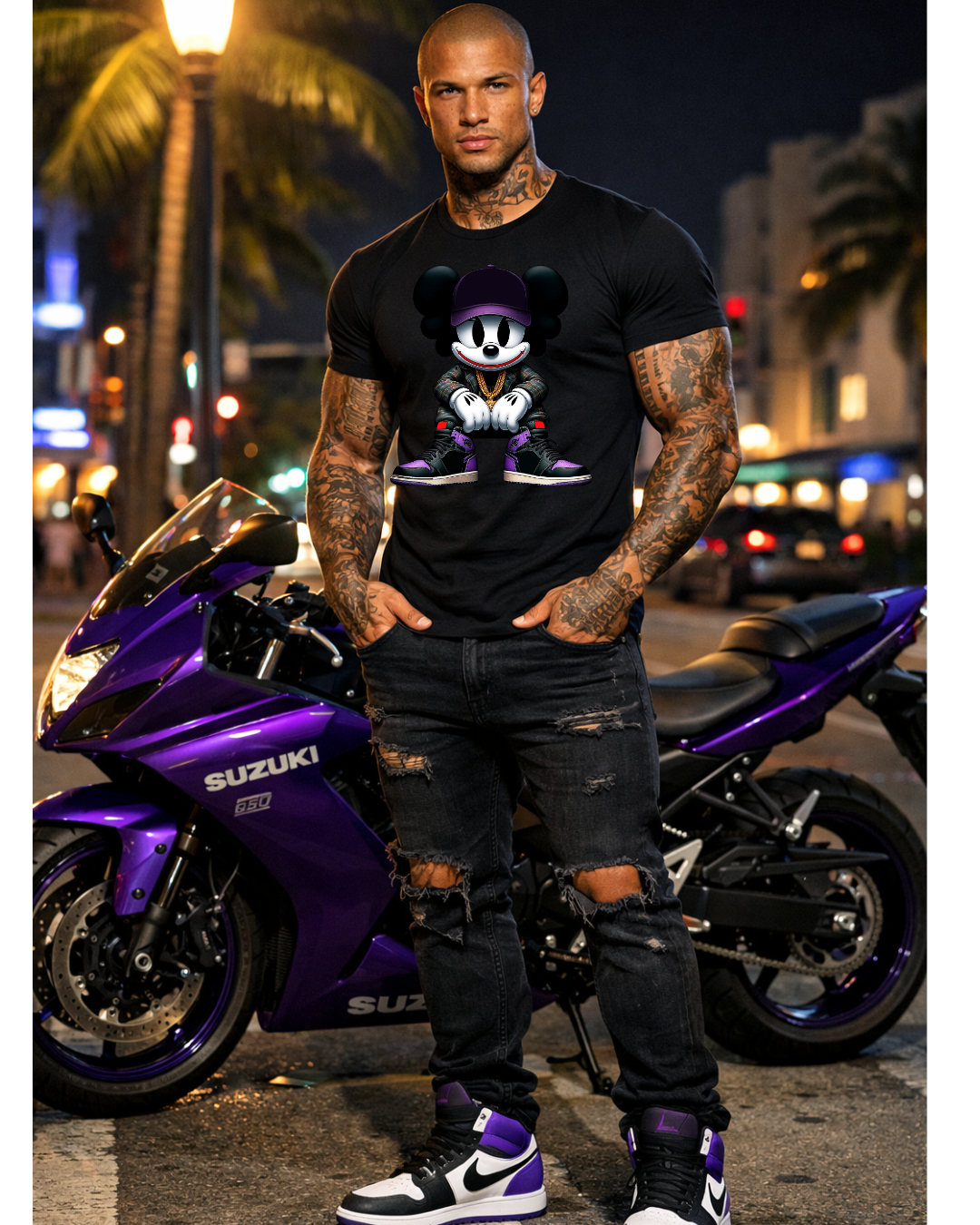 a-Purple Mouse Fusion Streetwear T-Shirt – Sneaker-Inspired Urban Graphic Tee | Premium Black Streetwear Shirt