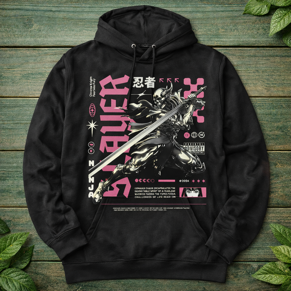 A-Slayer Chrome Knight Ninja Graphic T-Shirt – Futuristic Samurai Streetwear Tee | Anime Urban Style Shirt
