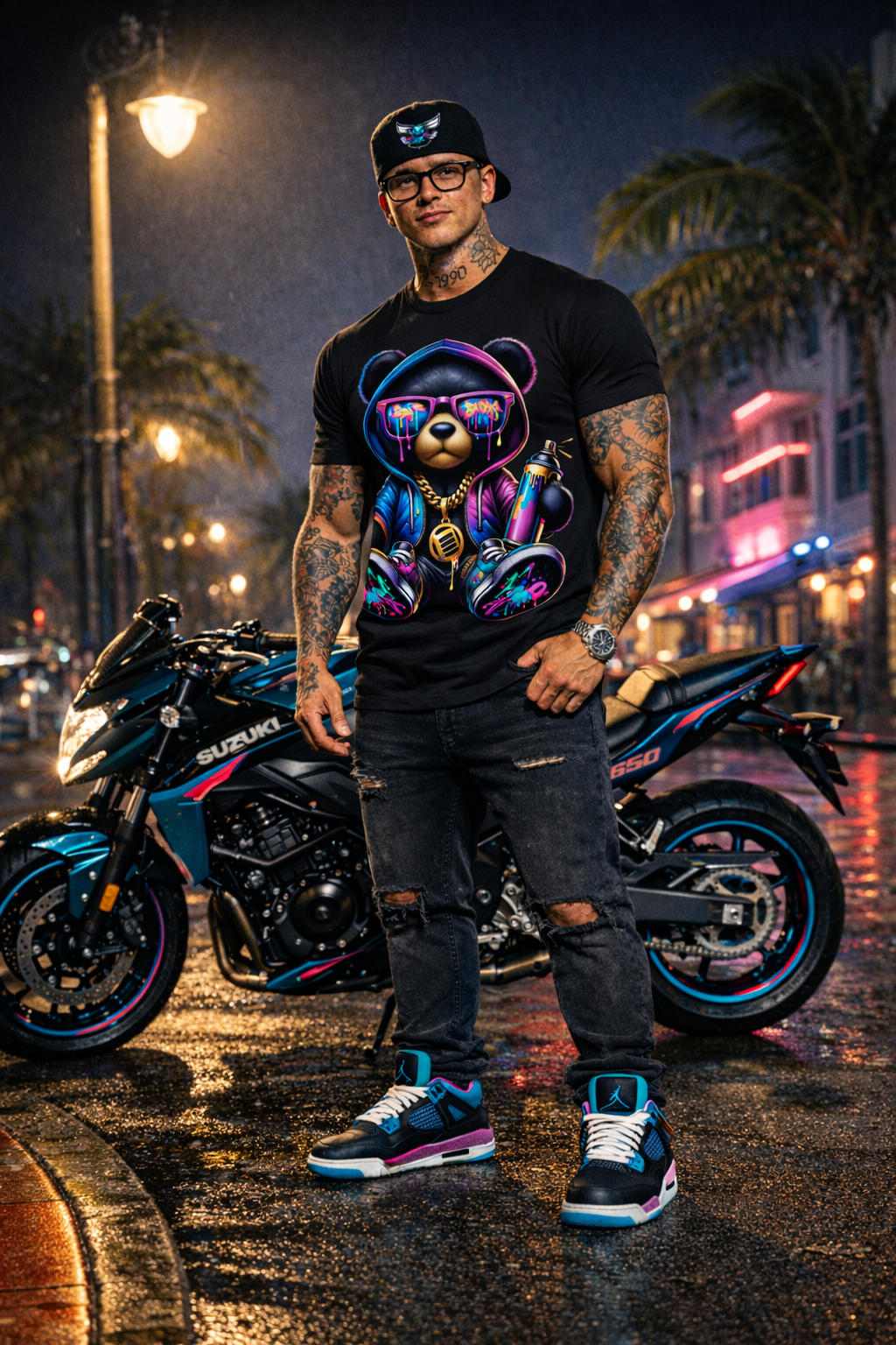 Neon Teddy Bear Graffiti T-Shirt, Streetwear Graphic Tee, Urban Hip Hop Shirt, Jordan Style Outfit Shirt, Spray Paint Bear Shirt, Mens Streetwear Tee, iSmash Tees