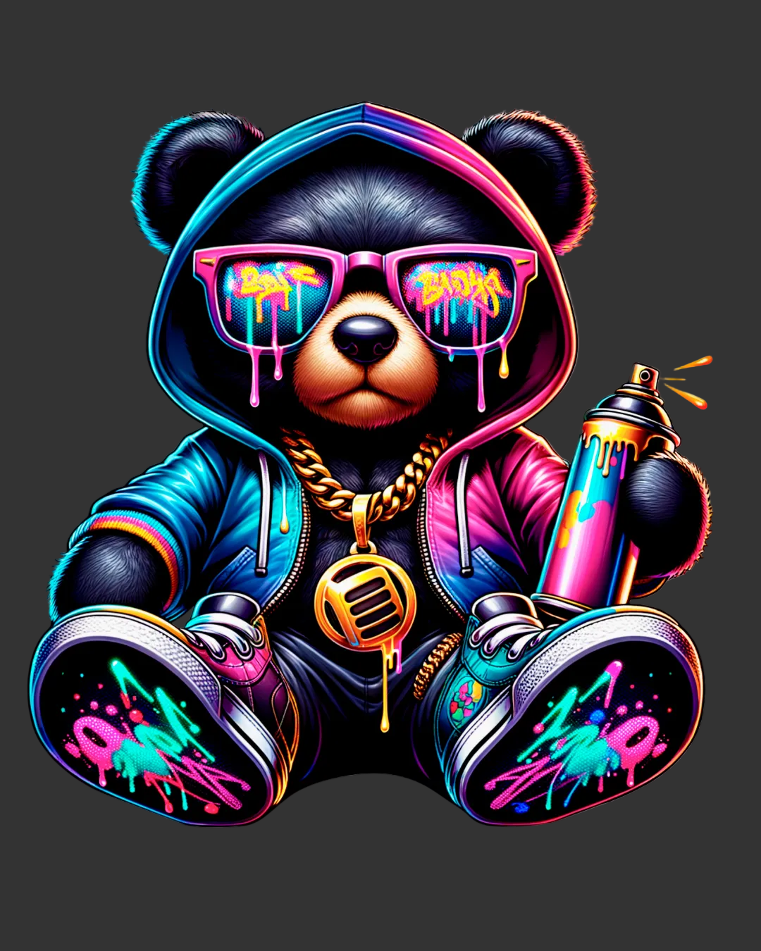 Neon Teddy Bear Graffiti T-Shirt, Streetwear Graphic Tee, Urban Hip Hop Shirt, Jordan Style Outfit Shirt, Spray Paint Bear Shirt, Mens Streetwear Tee, iSmash Tees