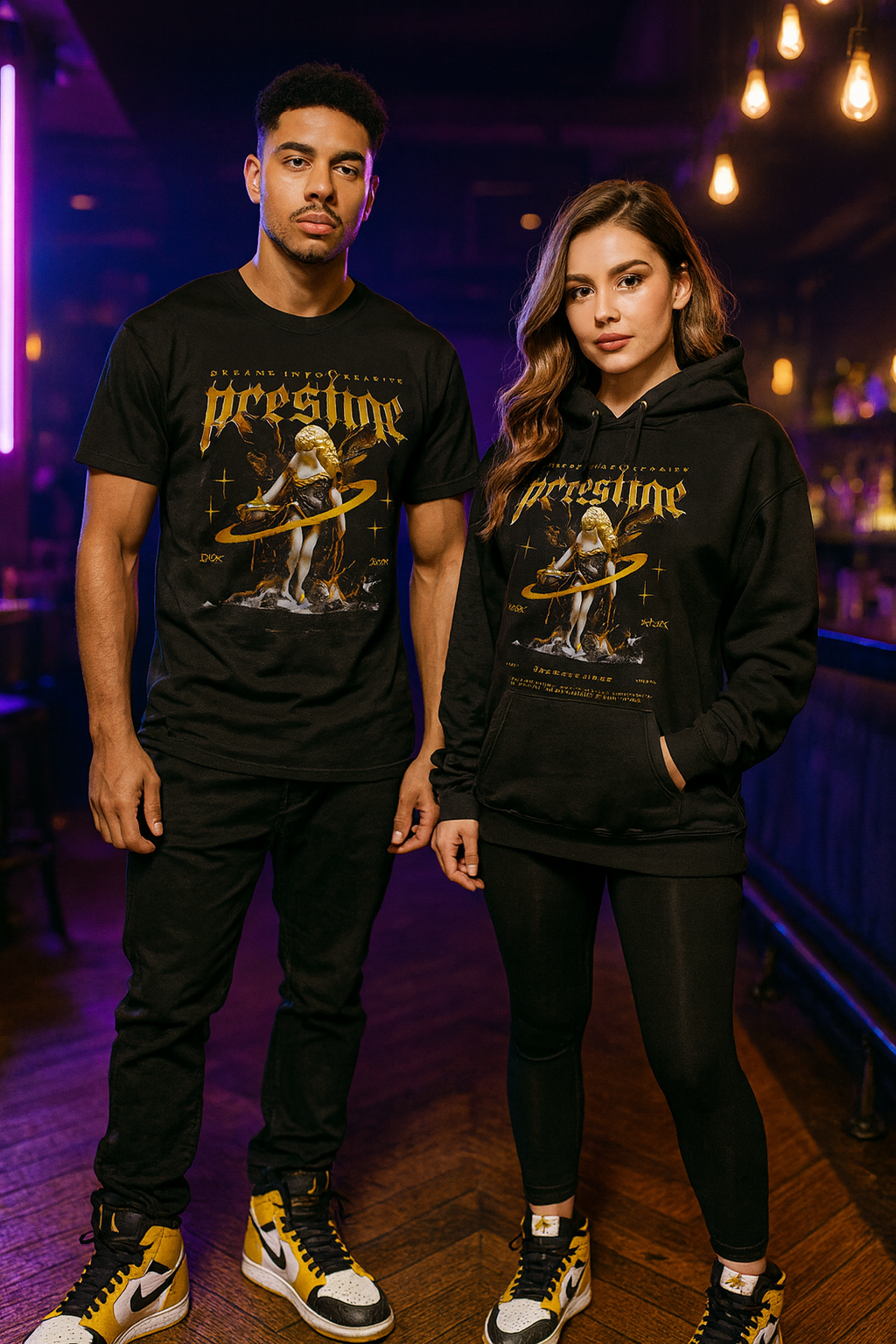 B- Prestige Angel Statue Streetwear Shirt – Luxury Gold Gothic Graphic Tee – High Fashion Urban Art T-Shirt – iSmash_Tees Premium DTF Apparel